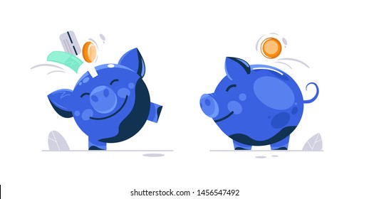 Piggy bank with coin. Icon saving or accumulation of money, investment. Icon piggy bank, isolated from the background. The concept of banking or business services. Flat style