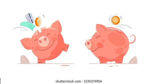 Piggy bank with coin. Icon saving or accumulation of money, investment. Icon piggy bank, isolated from the background. The concept of banking or business services. Flat style