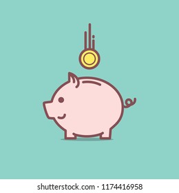 Piggy bank with coin illustration web banner background 