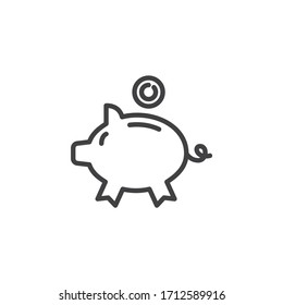 Piggy bank and coin line icon. linear style sign for mobile concept and web design. Money Savings outline vector icon. Symbol, logo illustration. Vector graphics