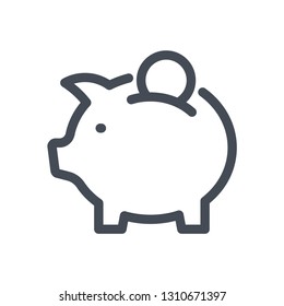 Piggy bank with coin line vector icon. Savings linear sign.