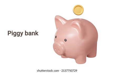 Piggy bank and coin. Moneybox. Isolated 3d object on a transparent background