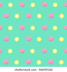 Piggy Bank And Coin Pattern.