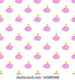Piggy bank with coin pattern. Cartoon illustration of piggy bank with coin vector pattern for web