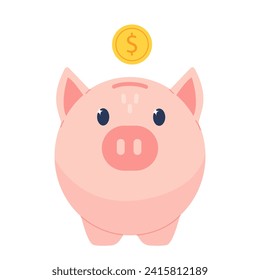 piggy bank with a coin. pink piggy bank.money box.