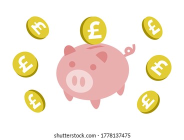 Piggy Bank and coin. Pound. Vector illustration.