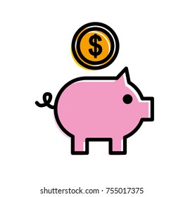 piggy bank with coin bank saving application