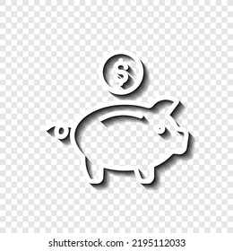 Piggy bank with coin simple icon vector. Flat design. White with shadow on transparent grid.1