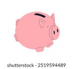 Piggy bank with coin slot for savings and personal finance. Cute funny pink moneybox, pig for storing cash. Piggybank, thrift, financial icon. Flat vector illustration isolated on white background
