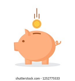 Piggy bank with coin. Symbol of New Year. Vector illustration