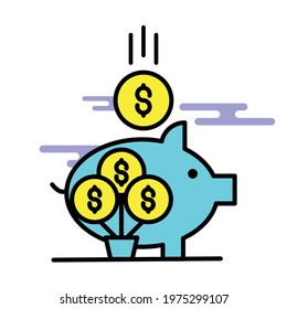 Piggy bank and coin tree Illustration. modern simple vector icon, flat graphic symbol in trendy flat design style. wallpaper. lockscreen. pattern. frame, background, backdrop, sign, logo.