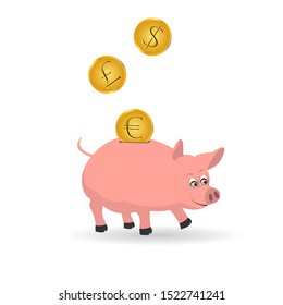 Piggy bank with coin vector illustration. Icon saving or accumulation of money, investment. Icon piggy bank in a flat style, isolated from the background. The concept of banking or business services.