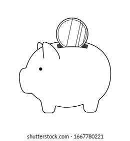 Piggy bank with coin. Vector illustration in a linear style isolated on white background. Savings deposit, bank, business, finance, savings, investment, savings.
