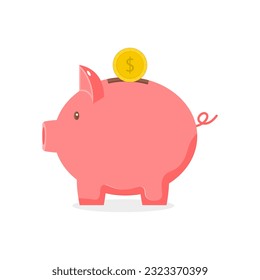piggy bank with coin vector illustration. icon of saving money. banking or investment concept