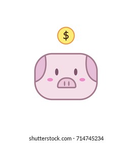 Piggy bank with a coin. Vector Illustration
