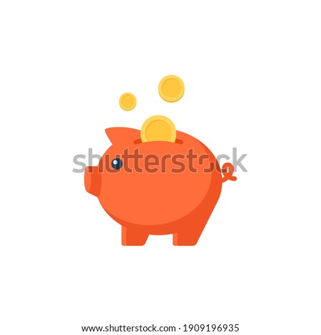 Piggy bank with coin vector illustration. Icon saving or accumulation of money, investment. Icon piggy bank in a flat style, isolated on white background