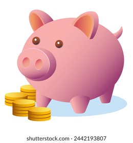 Piggy Bank with Coins and Banknotes isolated