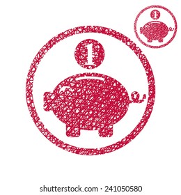 Piggy bank, coins cash money savings theme vector simple single color icon isolated on white background with sketch lined hand drawn texture.