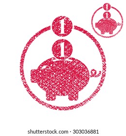 Piggy bank, coins cash money savings theme vector simple single color icon isolated on white background with sketch lined hand drawn texture.