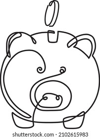 Piggy bank with Coins. Concept Design Symbolizing saving money. Continuous line vector illustration minimalism style