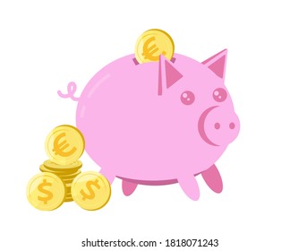 Piggy bank with coins. The concept of saving money.Isolated vector illustration piggy bank in flat style.