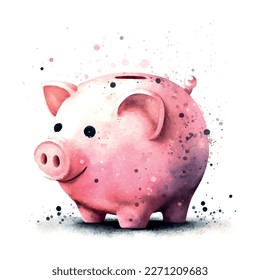 Piggy Bank and Coins - Investment Watercolor Vector hand drawn painted