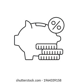 Piggy bank with coins linear icon. Taxation. Thin line customizable illustration. Contour symbol. Vector isolated outline drawing. Editable stroke