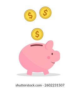 Piggy bank with coins on a white background. The concept of saving money