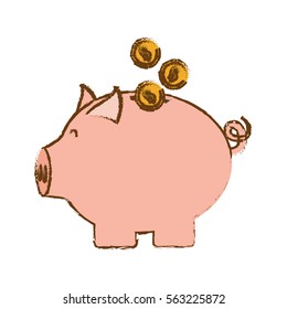 piggy bank with coins over white background. colorful design. vector illustration