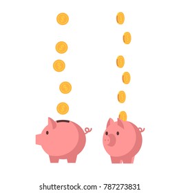 Piggy bank with coins. Vector cartoon flat style illustration isolated on white.