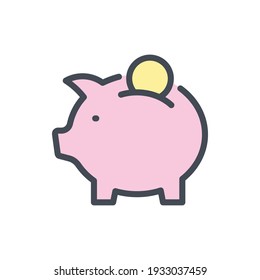 Piggy Bank Color Line Icon. Savings Vector Outline Colorful Sign.