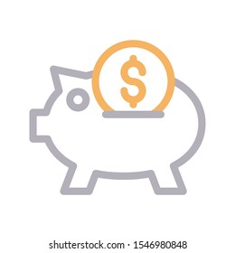 piggy bank colour line icon