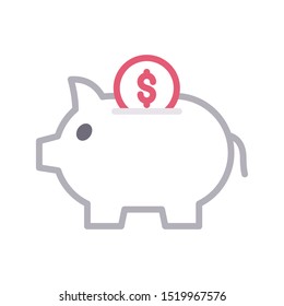 piggy bank colour line vector icon