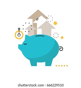 Piggy bank concept, financial investment, budget management, savings account, deposit, pension fund money, financial planning flat vector illustration design for mobile and web graphics