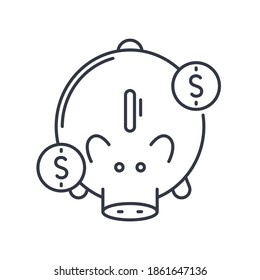 Piggy bank concept icon, linear isolated illustration, thin line vector, web design sign, outline concept symbol with editable stroke on white background.