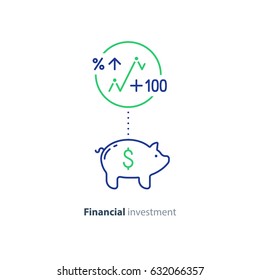 Piggy bank concept, long term investment, savings account deposit, pension fund money, financial planning, vector flat icon