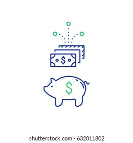 Piggy Bank Concept, Time Is Money, Long Term Investment, Savings Account Deposit, Pension Fund, Financial Planning, Vector Flat Icon