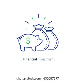 Piggy Bank Concept, Time Is Money, Long Term Investment, Savings Account Deposit, Pension Fund, Financial Planning, Vector Flat Icon