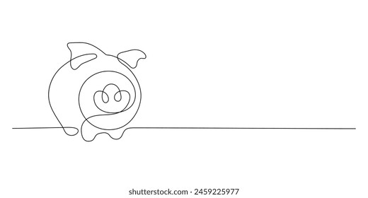 Piggy bank in continuous line art style. Children's piggy bank for saving money on a white background. Vector illustration