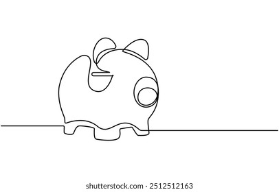 Piggy bank em estilo de desenho de arte de linha contínua. Pig moneybox preto esboço linear isolado no fundo branco. Ilustração vetorial, desenho de linha contínua de mealheiro