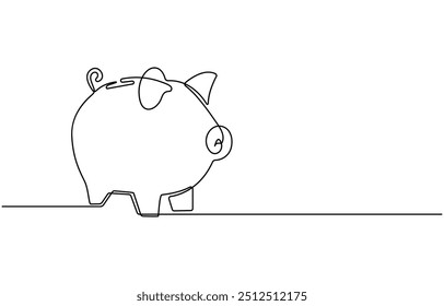 Piggy bank in continuous line art drawing style. Pig moneybox black linear sketch isolated on white background. Vector illustration, Continuous line drawing of piggy bank
