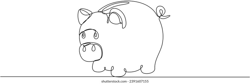 Piggy bank continuous one line drawing. Saving money concept. Vector hand drawn illustration.