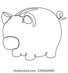 Piggy bank continuous one line drawing. Saving money concept. Vector hand drawn illustration isolated on white.