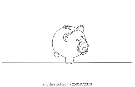 Piggy Bank Continuous One Line Drawing Business Concept. Piggy Bank Vector Contour Illustration for Business Design. Modern Minimalist One Line Drawing. Not AI