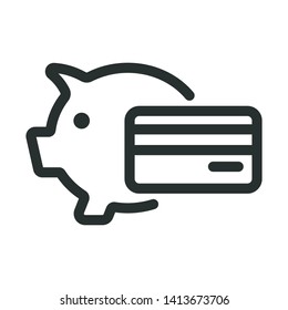 piggy bank and credit card - minimal line web icon. simple vector illustration. concept for infographic, website or app.