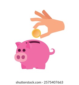 Piggy Bank Deposit Hand vector illustration
