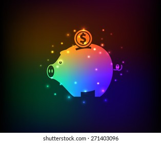 Piggy bank design on rainbow background,clean vector