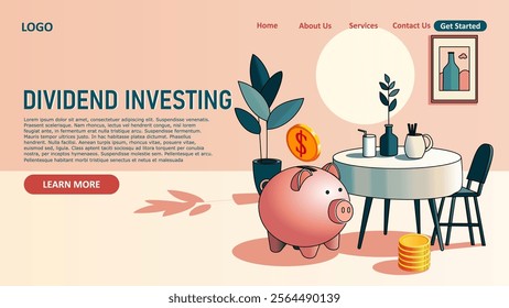 Piggy bank for Dividend Investment, vector art, simple, minimalist