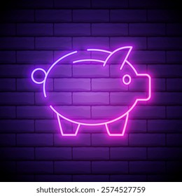 Piggy bank and dollar cent neon line icon on black background. Icon saving or accumulation of money, investment. The concept of banking or business services. Vector illustration