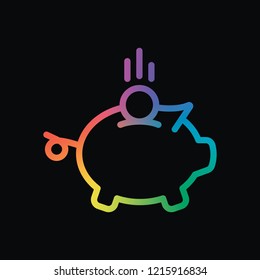 Piggy bank, dollar coin. Business icon. Rainbow color and dark background